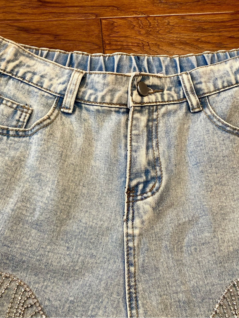 NWOT Savanna Jane‎ Light Blue Denim Shorts with Rhinestone Fringe - Picture 7 of 11